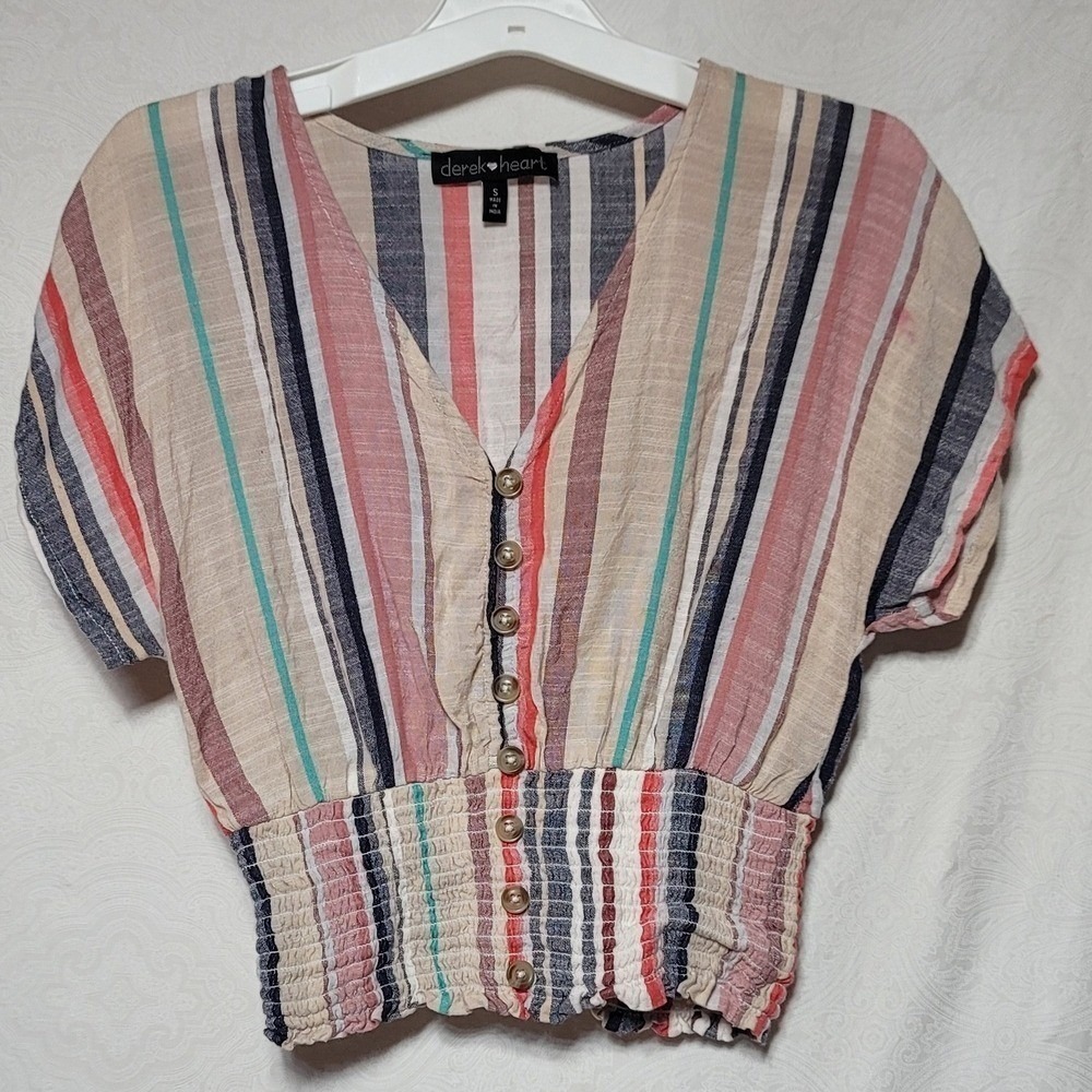 Derek Heart Striped Button-Down Blouse